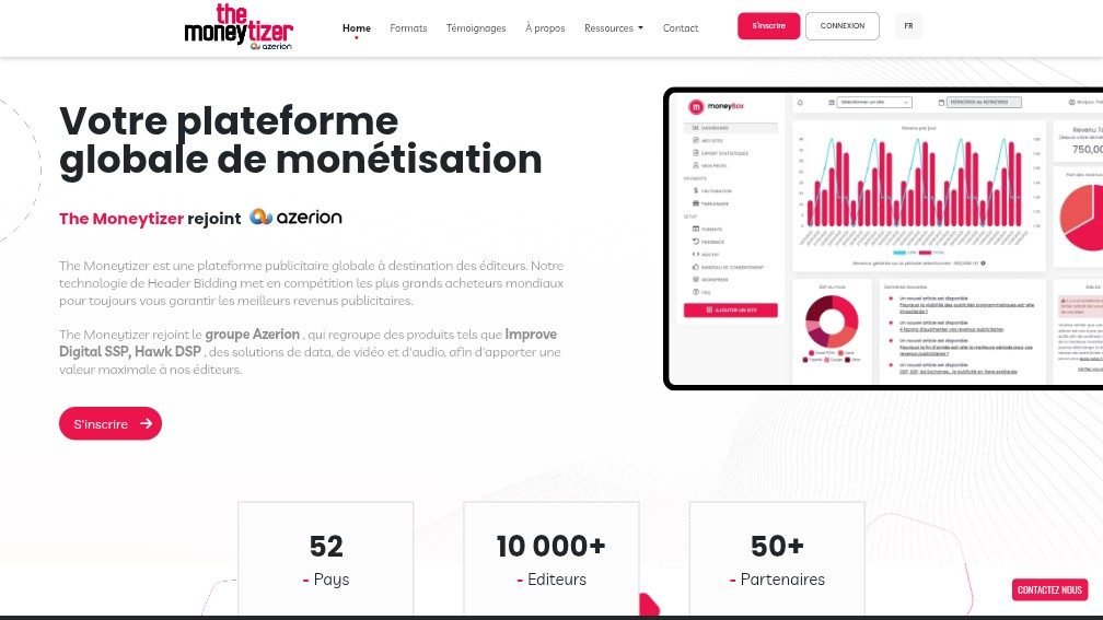 Page d’accueil TheMoneytizer régie publicitaire française